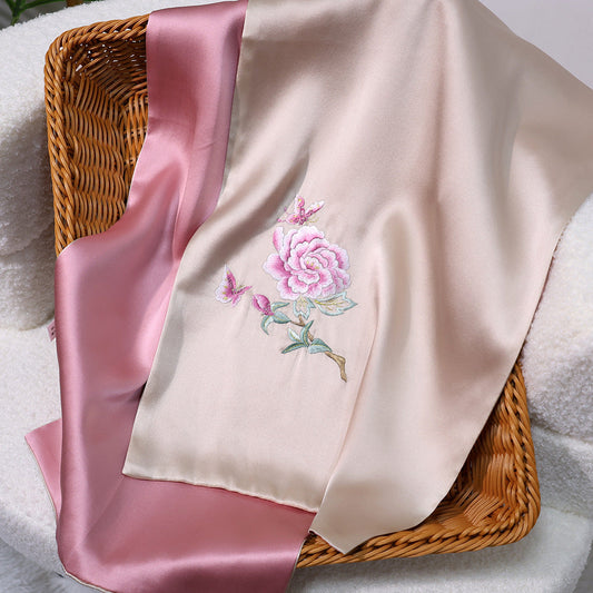 inRealSilk Butterfly Love - Champagne Pink 35cm*155cm 100% Silk Long Scarf Fine Hand Embroidery Double Layer 16mm
