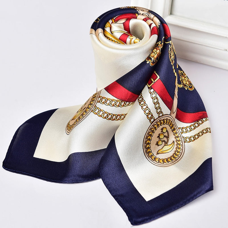 inRealSilk Chain Navy Blue 65cm*65cm 100% Silk Small Square Scarf Small Neckerchief with Suit