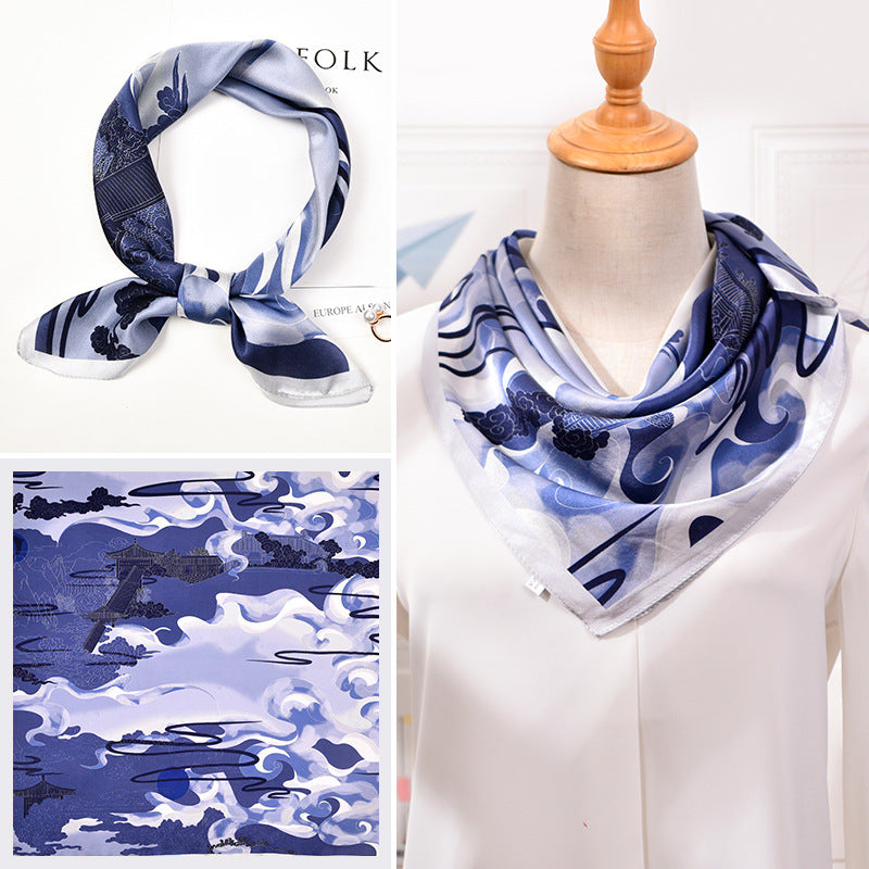 inRealSilk Dreamland Blue 65cm*65cm 100% Silk Small Square Scarf Small Neckerchief with Suit