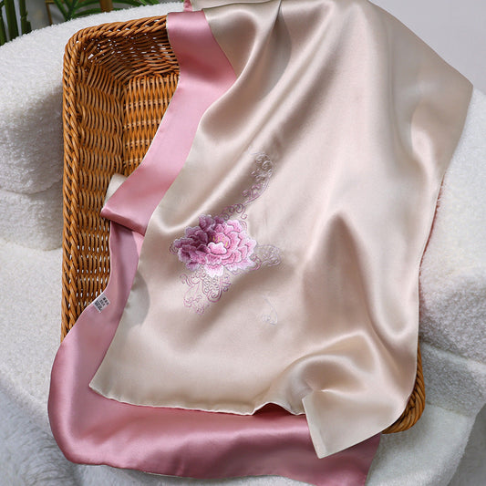 inRealSilk Pride - Champagne Powder 35cm*155cm 100% Silk Long Scarf Fine Hand Embroidery Double Layer 16mm