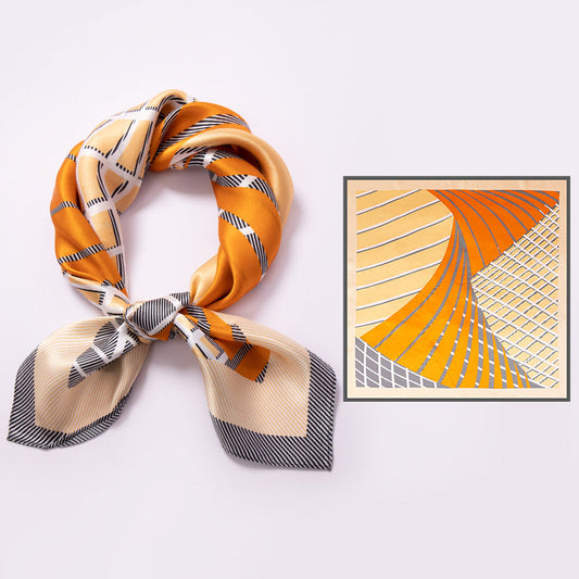 inRealSilk Tokujane Striped Orange 65cm*65cm 100% Silk Small Square Scarf Small Neckerchief with Suit