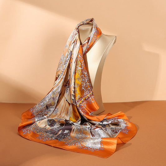 inRealSilk Snowy Landscape - Orange 90cm*90cm A Large Square 100% Silk Scarves