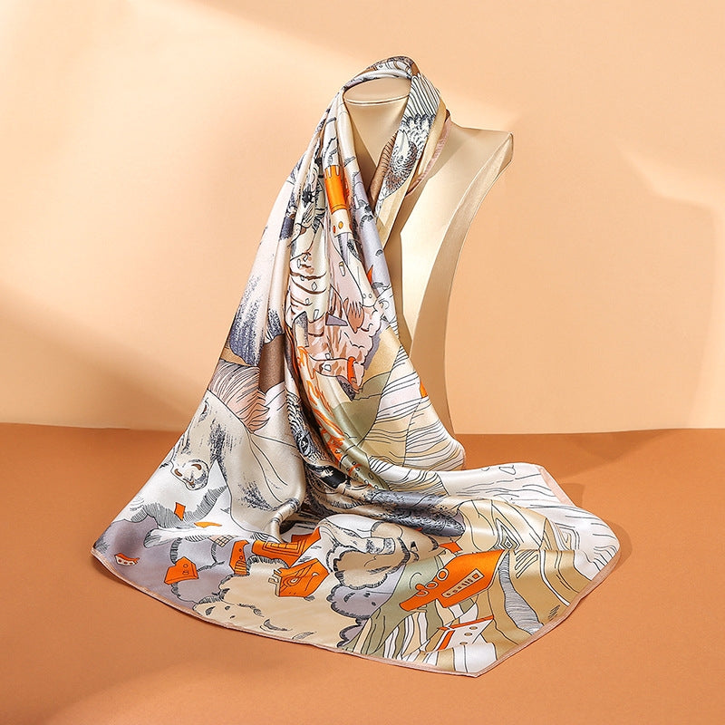 inRealSilk Animal World - Gray Green 90cm*90cm A Large Square 100% Silk Scarves