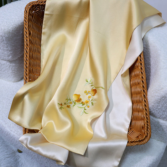 inRealSilk Treasure - Tender Yellow 35cm*155cm 100% Silk Long Scarf Fine Hand Embroidery Double Layer 16mm