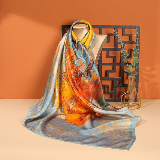 inRealSilk Rendering Oil Painting-Deep Autumn Yellow  90cm*90cm A Large Square 100% Silk Scarves