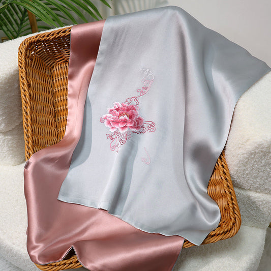 inRealSilk Pride - Gray Powder 35cm*155cm 100% Silk Long Scarf Fine Hand Embroidery Double Layer 16mm