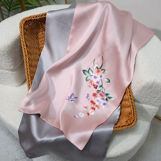 inRealSilk Graceful-Powder Gray 35cm*155cm 100% Silk Long Scarf Fine Hand Embroidery Double Layer 16mm
