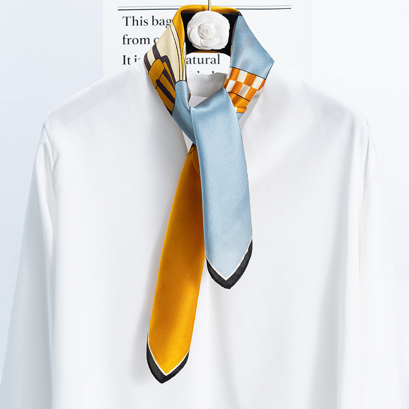 inRealSilk Blue-Orange 70cm*70cm 100% Silk Small Square Scarf Fashion Commuting Style