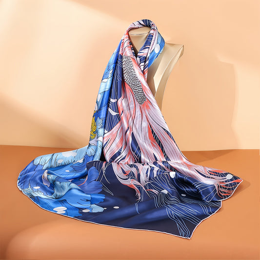 inRealSilk Blue 110cm*110cm A Large Square 100% Silk Scarves Fashion and Commuting