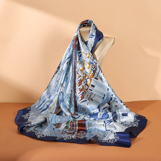 inRealSilk Snowy Landscape - Tibetan Green 90cm*90cm A Large Square 100% Silk Scarves